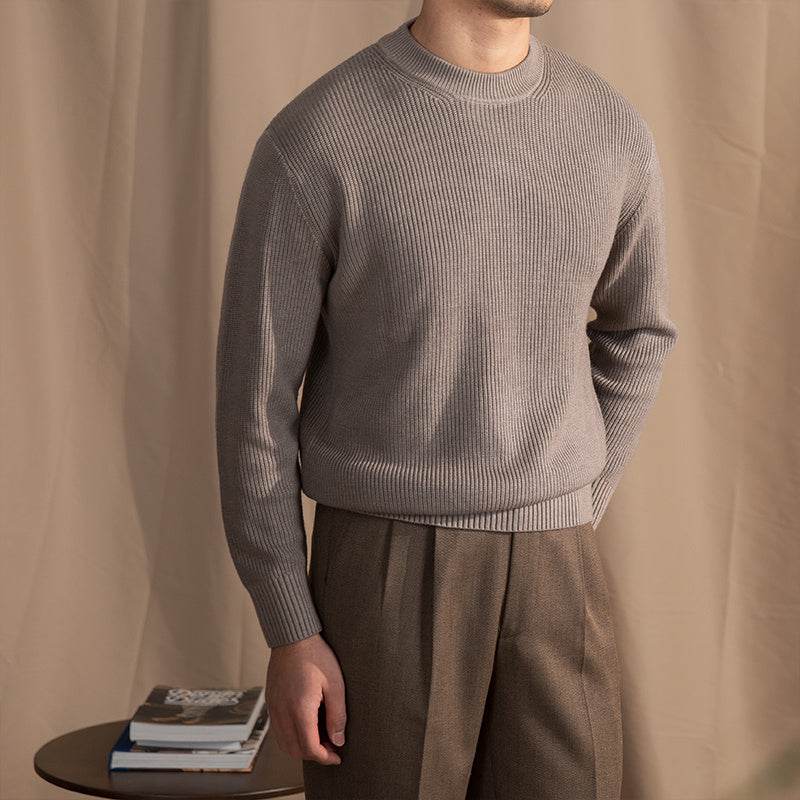 Buycenter Thick Needle Round Neck Sweater - Comfy Wool Blend Pullover - Buy Center