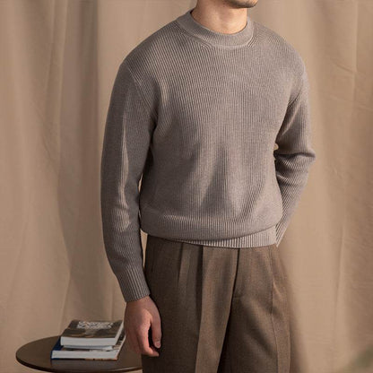 Buycenter Thick Needle Round Neck Sweater - Comfy Wool Blend Pullover - Buy Center