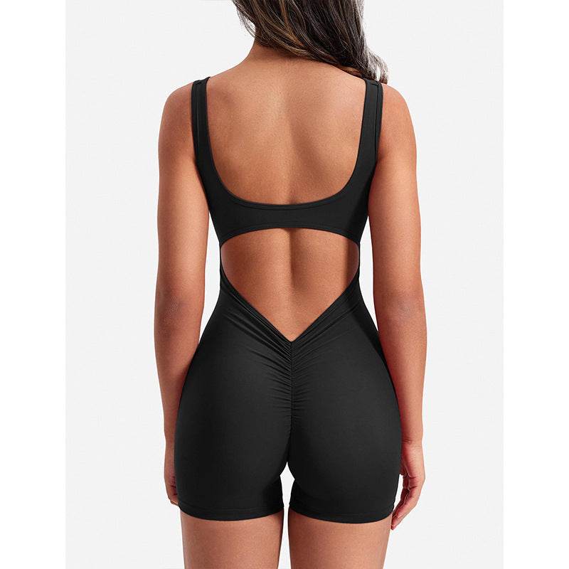 Buycenter Nude Feel Pleated Fitness Jumpsuit - High Waist, Black - Buy Center
