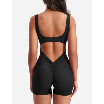 Buycenter Nude Feel Pleated Fitness Jumpsuit - High Waist, Black - Buy Center