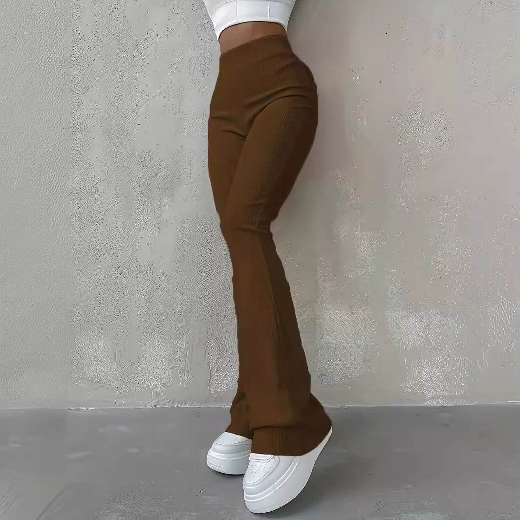 Casual Rib Slim Fit Leggings - High Waist Trousers for Everyday Style - Buy Center