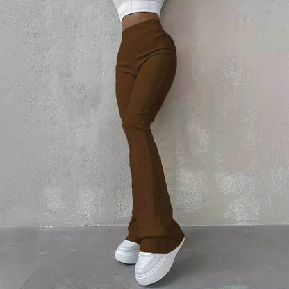 Casual Rib Slim Fit Leggings - High Waist Trousers for Everyday Style - Buy Center