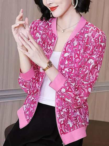 Trendy Colorful Printed Zipper Jacket for Women - Lightweight & Stylish - Buy Center
