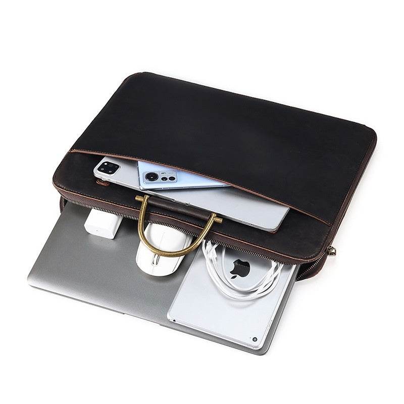 Crazy Horse Leather Briefcase for Men - Premium Genuine Leather Handbag - Buy Center