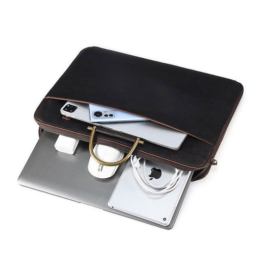 Crazy Horse Leather Briefcase for Men - Premium Genuine Leather Handbag - Buy Center