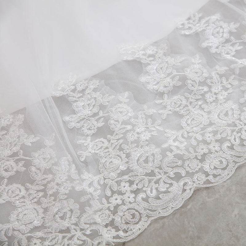 Elegant High Waist White Lace Wedding Dress - V-Neck Long Tail Style - Buy Center