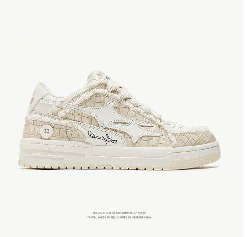 Korean Style Casual White Shoes - Breathable Leather, Round Toe Design - Buy Center