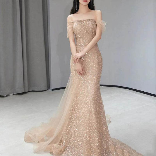 Buycenter Off Shoulder Fish Tail Dress - Elegant Evening Gown for Any Occasion - Buy Center
