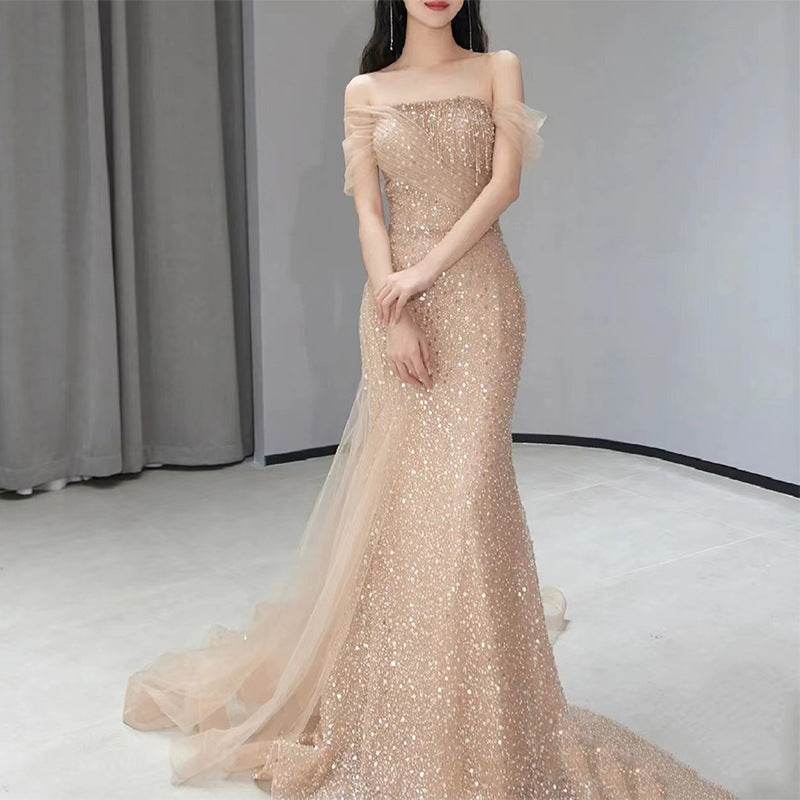Buycenter Off Shoulder Fish Tail Dress - Elegant Evening Gown for Any Occasion - Buy Center