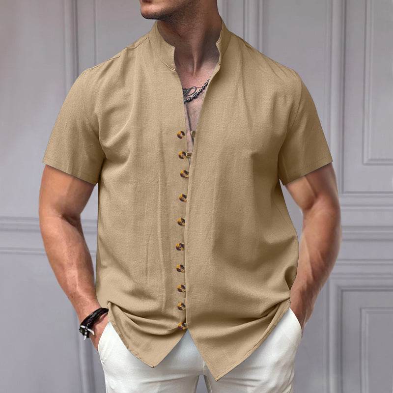 Buycenter Men's Linen Button Shirt - Loose Fit, Short Sleeve in Multiple Colors - Buy Center
