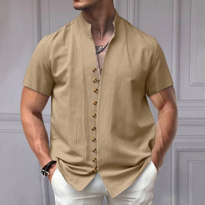 Buycenter Men's Linen Button Shirt - Loose Fit, Short Sleeve in Multiple Colors - Buy Center