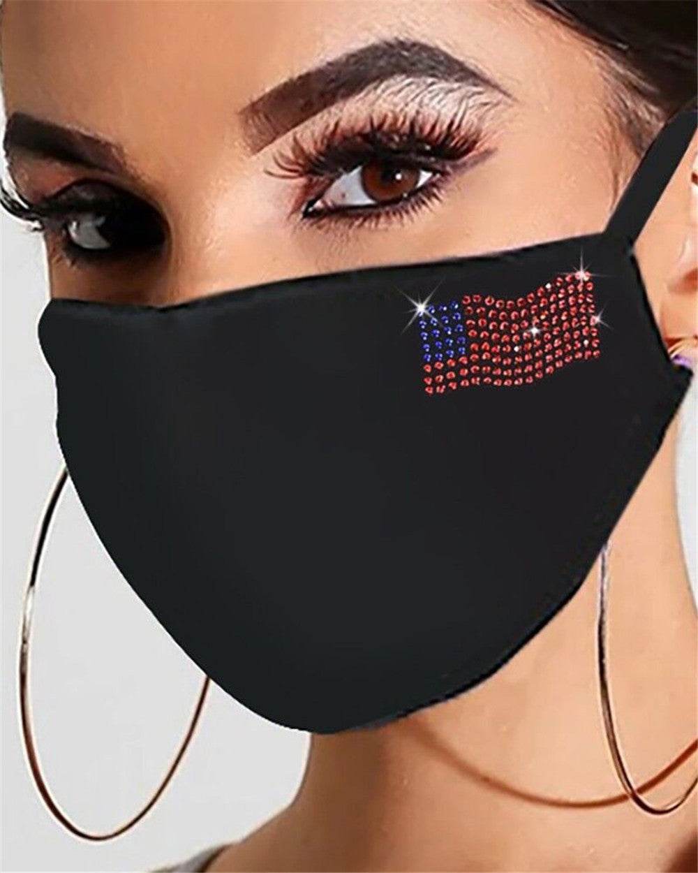 Cotton Dustproof Riding Mask - Black with Flashing Diamonds & Rhinestones - Buy Center