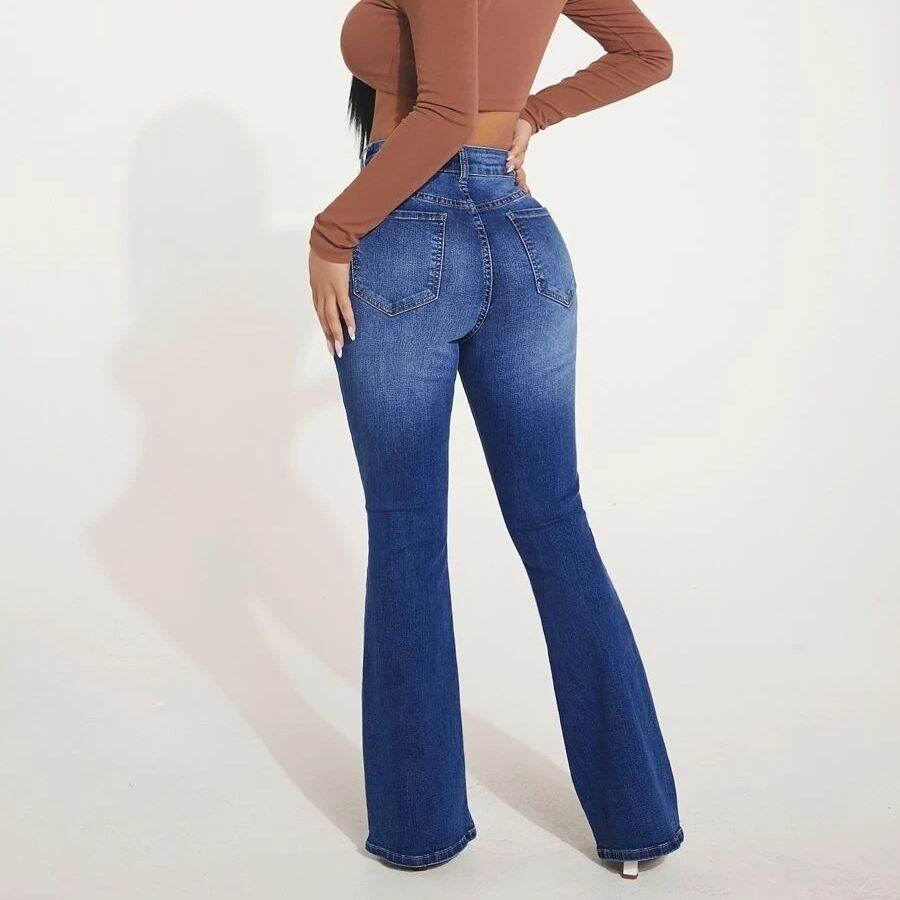 High Waist Stretch Skinny Jeans - Dark Blue Women's Premium Denim - Buy Center