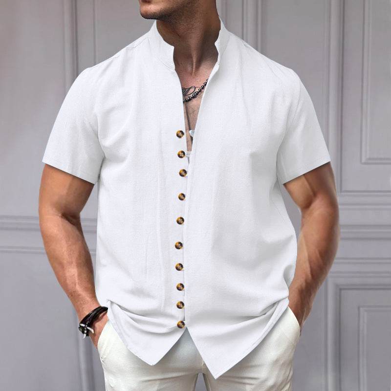 Buycenter Men's Linen Button Shirt - Loose Fit, Short Sleeve in Multiple Colors - Buy Center