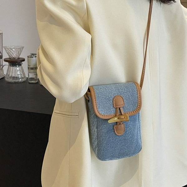 Buycenter Women's Vertical Denim Phone Bag - Stylish Shoulder Messenger Bag - Buy Center