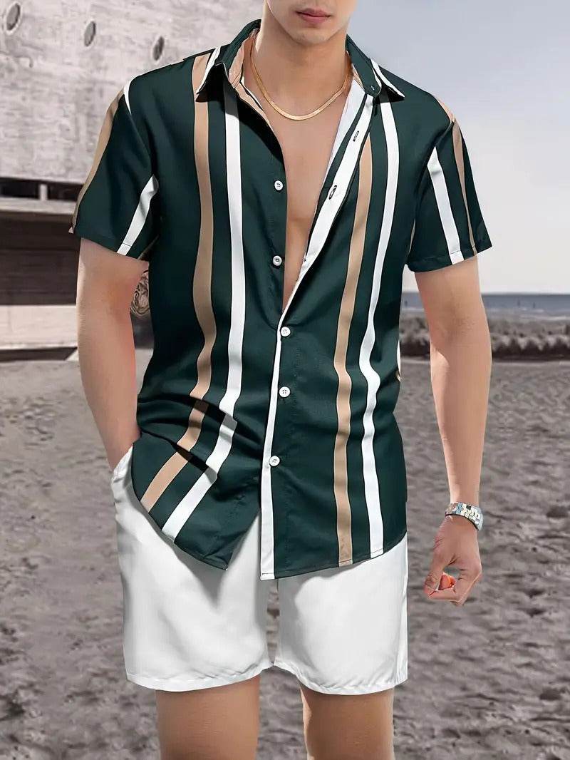 Men's Loose Casual Geometric Short Shirt - Lightweight & Breathable Summer Style - Buy Center