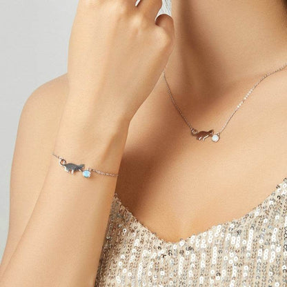 925 Sterling Silver Cat Opal Bracelet - Elegant Jewelry for Animal Lovers - Buy Center