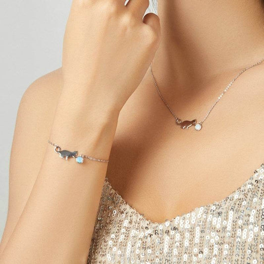925 Sterling Silver Cat Opal Bracelet - Elegant Jewelry for Animal Lovers - Buy Center