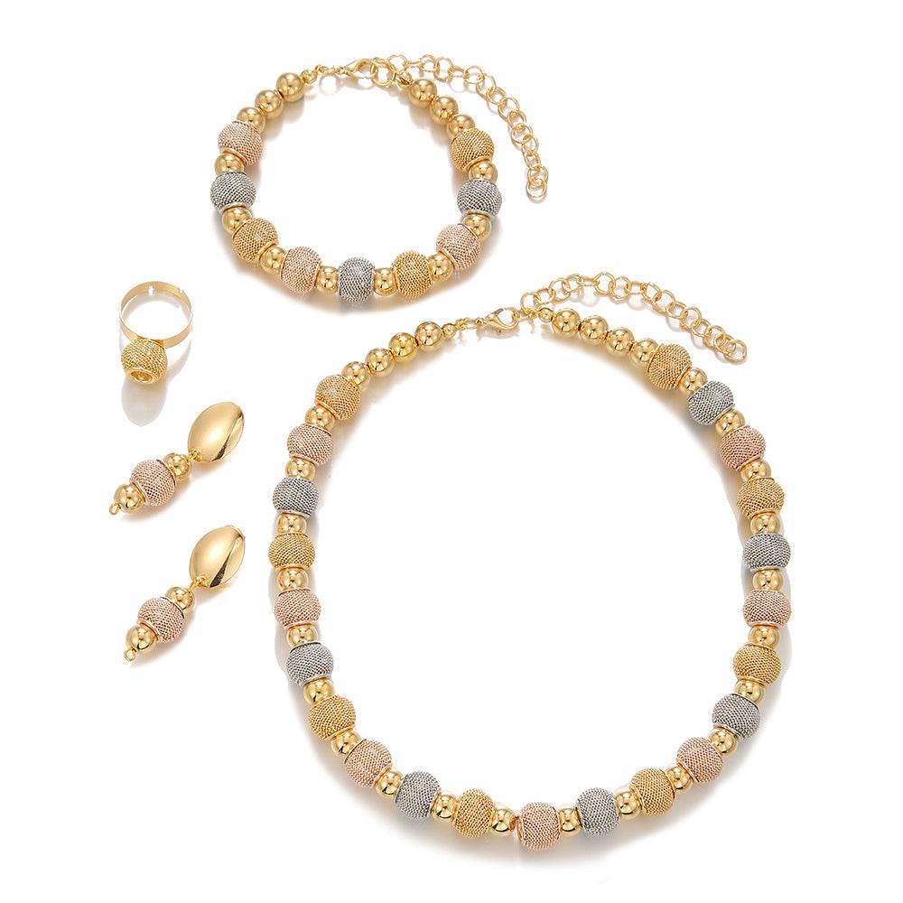 Fashionable 5-Piece Metallic Jewelry Set - Gold Earrings, Necklaces & Bracelet - Buy Center