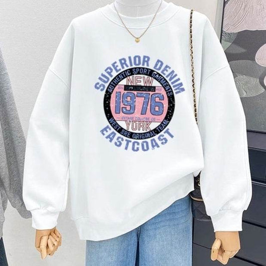 Retro Loose Round Neck Hoodie for Women - Cartoon Design & Long Sleeve - Buy Center