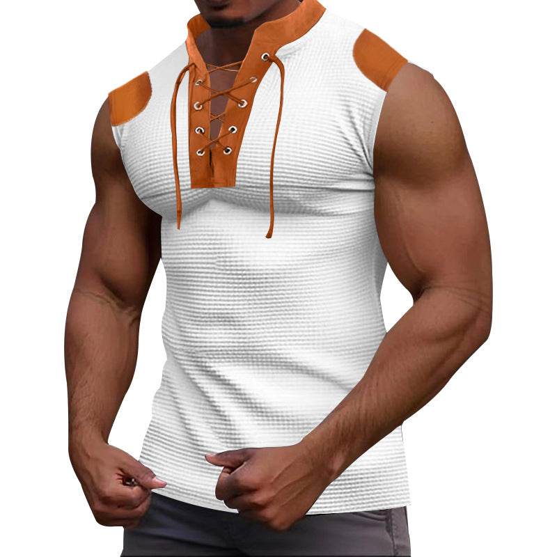 Casual Multicolor Lace-Up V-Neck T-Shirt - Stylish Summer Staple 2025 - Buy Center