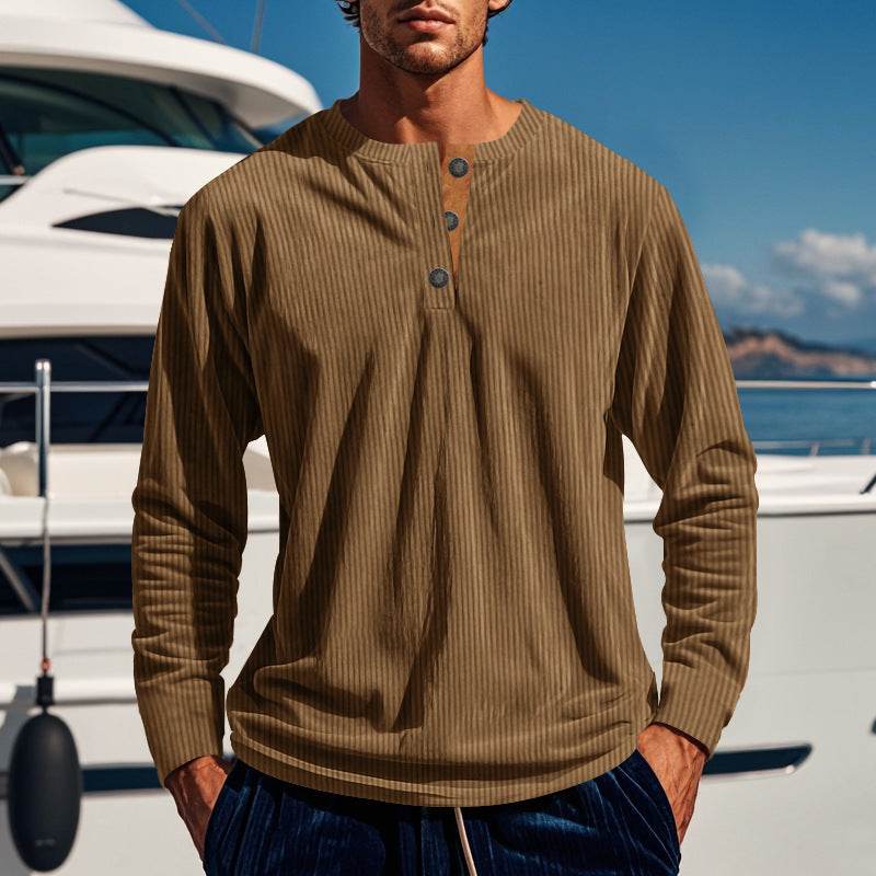 Buycenter Men's Slim-fit Four-button Corduroy Top - Long Sleeve Options - Buy Center