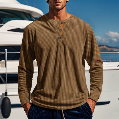 Buycenter Men's Slim-fit Four-button Corduroy Top - Long Sleeve Options - Buy Center