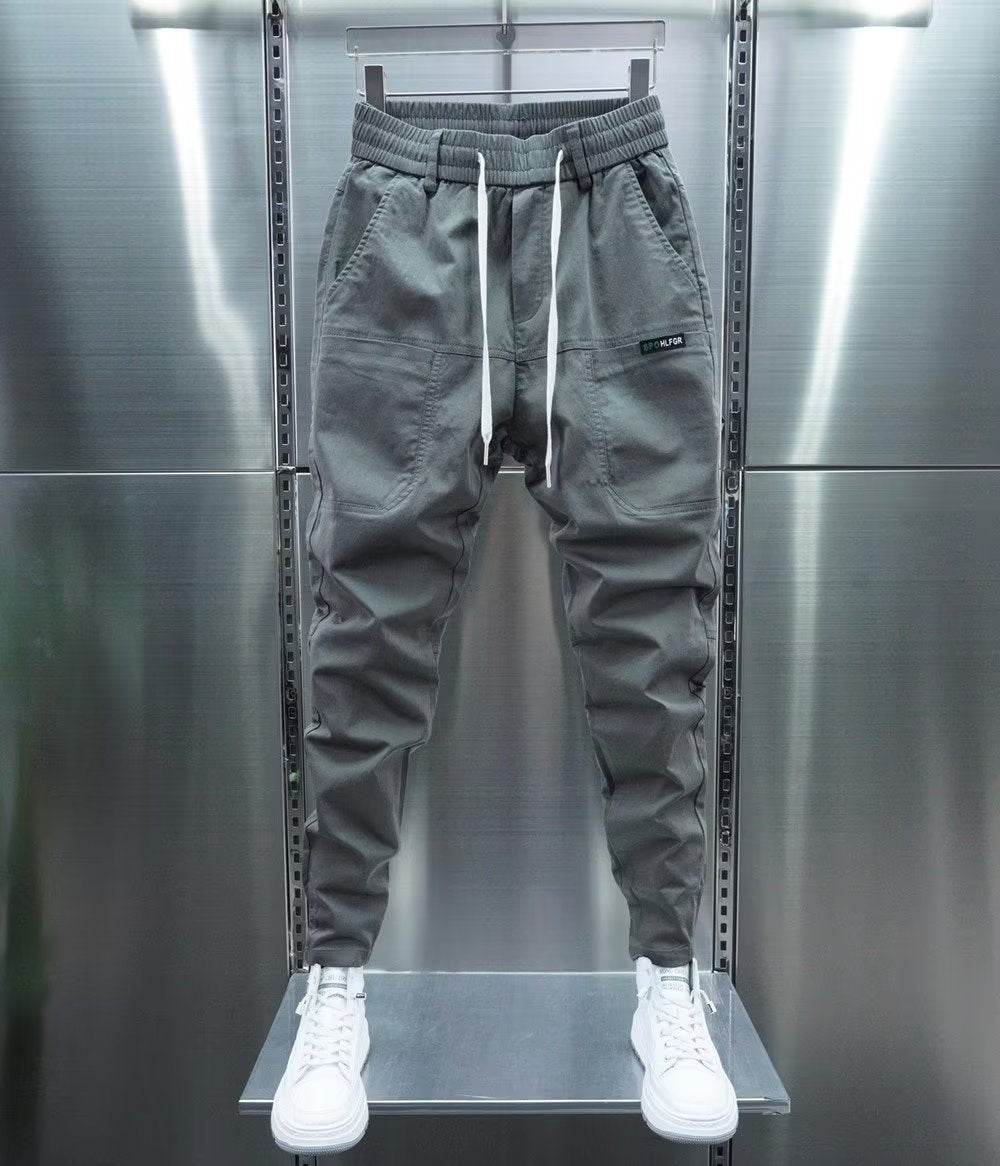 Stylish Solid Color Harem Trousers - Elastic Ankle Tie, Mid Waist Fit - Buy Center