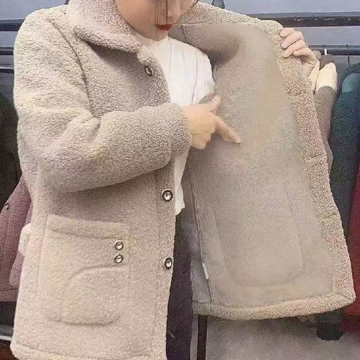 Buycenter Fleece-Lined Mid-Length Coat - Women's Thickened Warm Jacket - Buy Center
