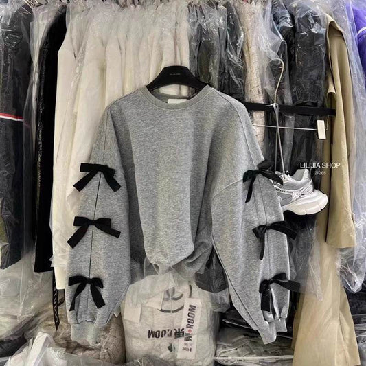 Trendy Women's Bow Round Neck Long-Sleeved Cotton Sweater - Chic Style - Buy Center