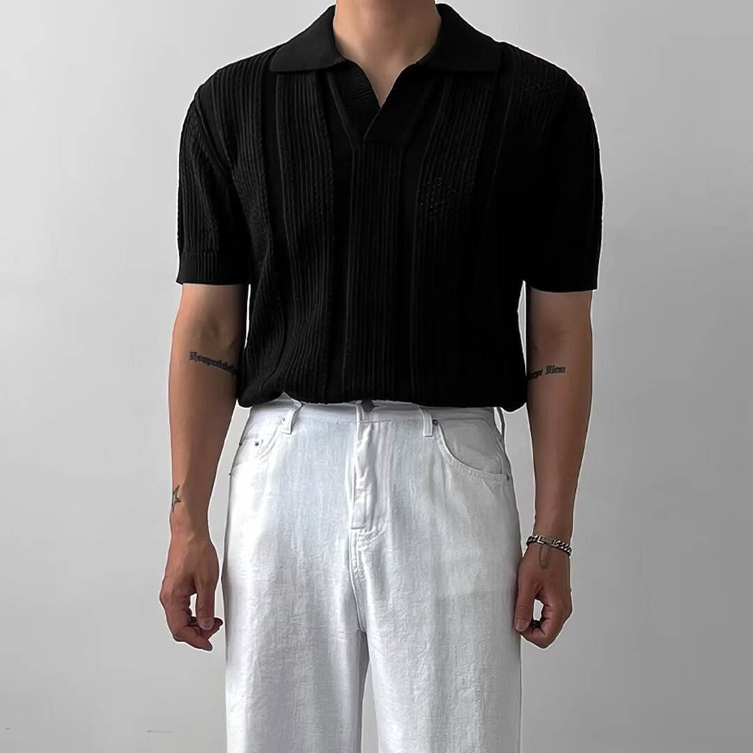 Buycenter Short-Sleeved Polo Shirt - Hollow Mesh Knit T-Shirt for Men - Buy Center