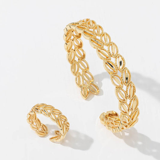 Elegant Gold Plated Bracelet & Ring Set - Vintage Fashion Jewelry 2025 - Buy Center