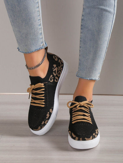 Buycenter Women's Casual Sports Flats - Leopard Print Flyknit Shoes - Buy Center