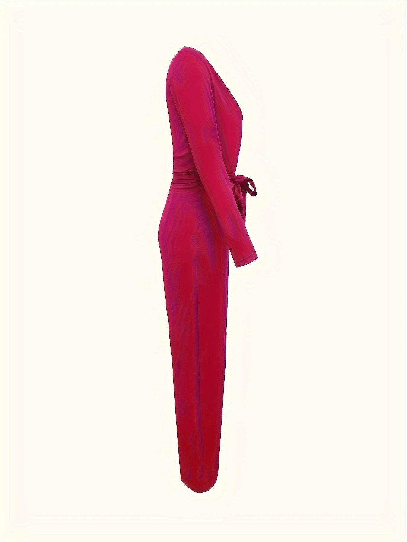 Women's Slimming V-Neck Jumpsuit - Lightweight Bow Tie Casual Wear - Buy Center