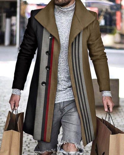 Stylish 3D Digital Printing Men's Woolen Trench Coat - Premium Fashion 2025 - Buy Center