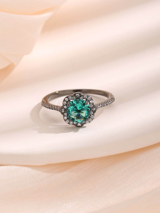 Buy Center Vintage S925 Silver Flower Ring - Black Gold Palaiba Stone - Buy Center
