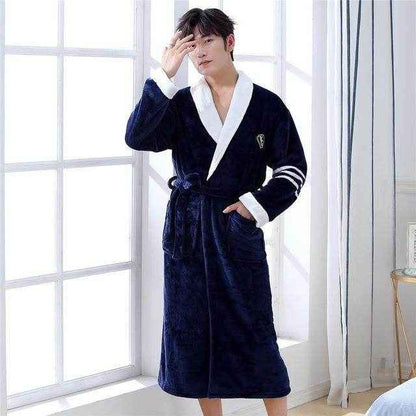Elegant Winter Flannel Robe Gown - Cozy Men’s Sleepwear for 2025