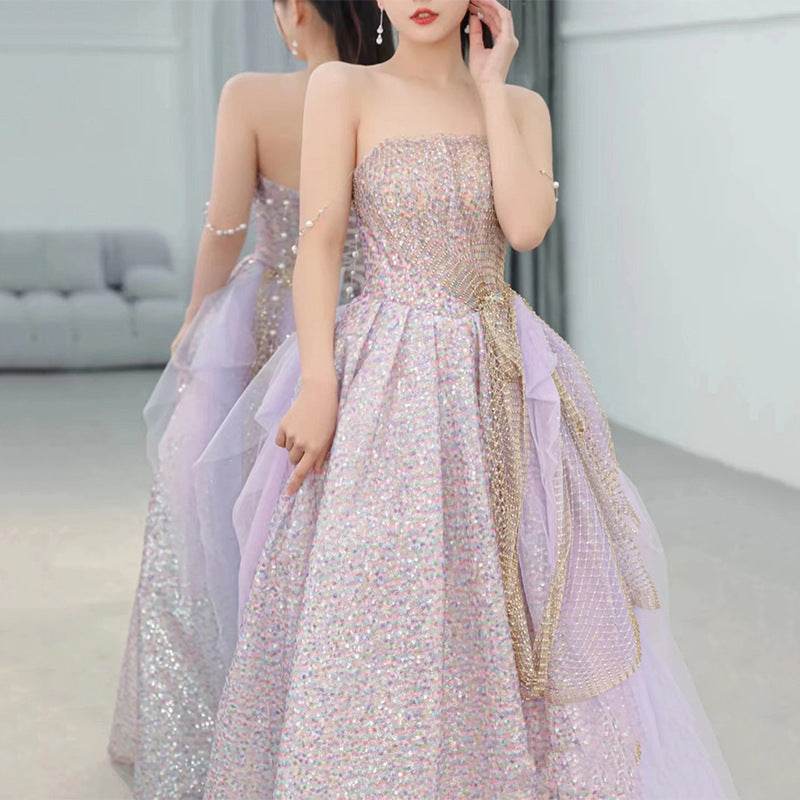 Light Purple Evening Dress - Stylish Host Star Sky Toast Suit - Buy Center