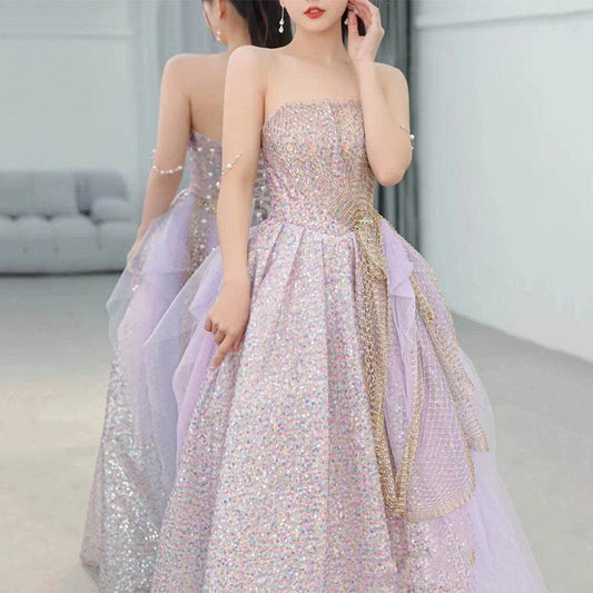 Light Purple Evening Dress - Stylish Host Star Sky Toast Suit - Buy Center