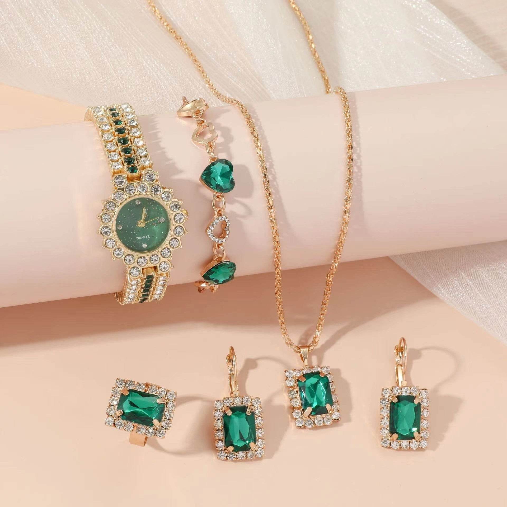 Popular Small Green Women's Watch Gift Set - 5-Piece Quartz Jewelry - Buy Center