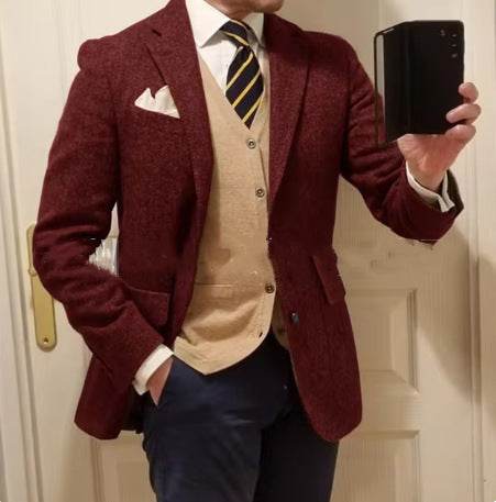 Buycnter Slim Fit Herringbone Coat - Stylish Blazer for Modern Men - Buy Center