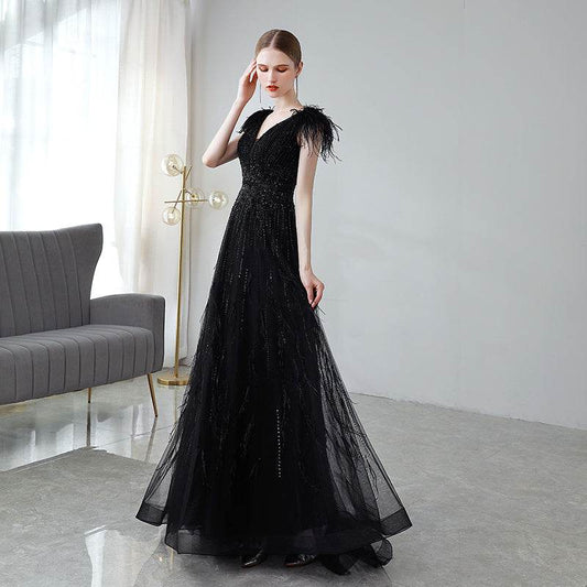 Buycenter Black Evening Dress for Women - Deep V-Neck & Princess Skirt - Buy Center
