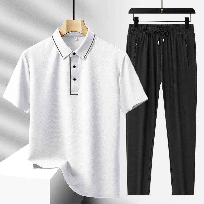 Men's Light Luxury Ice Silk Polo Shirt & Trousers Leisure Suit 2025