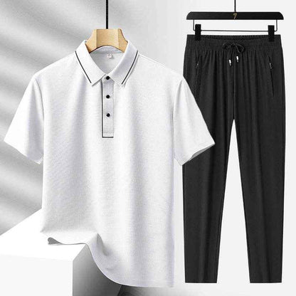 Men's Light Luxury Ice Silk Polo Shirt & Trousers Leisure Suit 2025