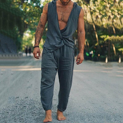 Men's Cotton Linen Two-Piece Set - Stylish Vest & Loose Pants for Summer - Buy Center