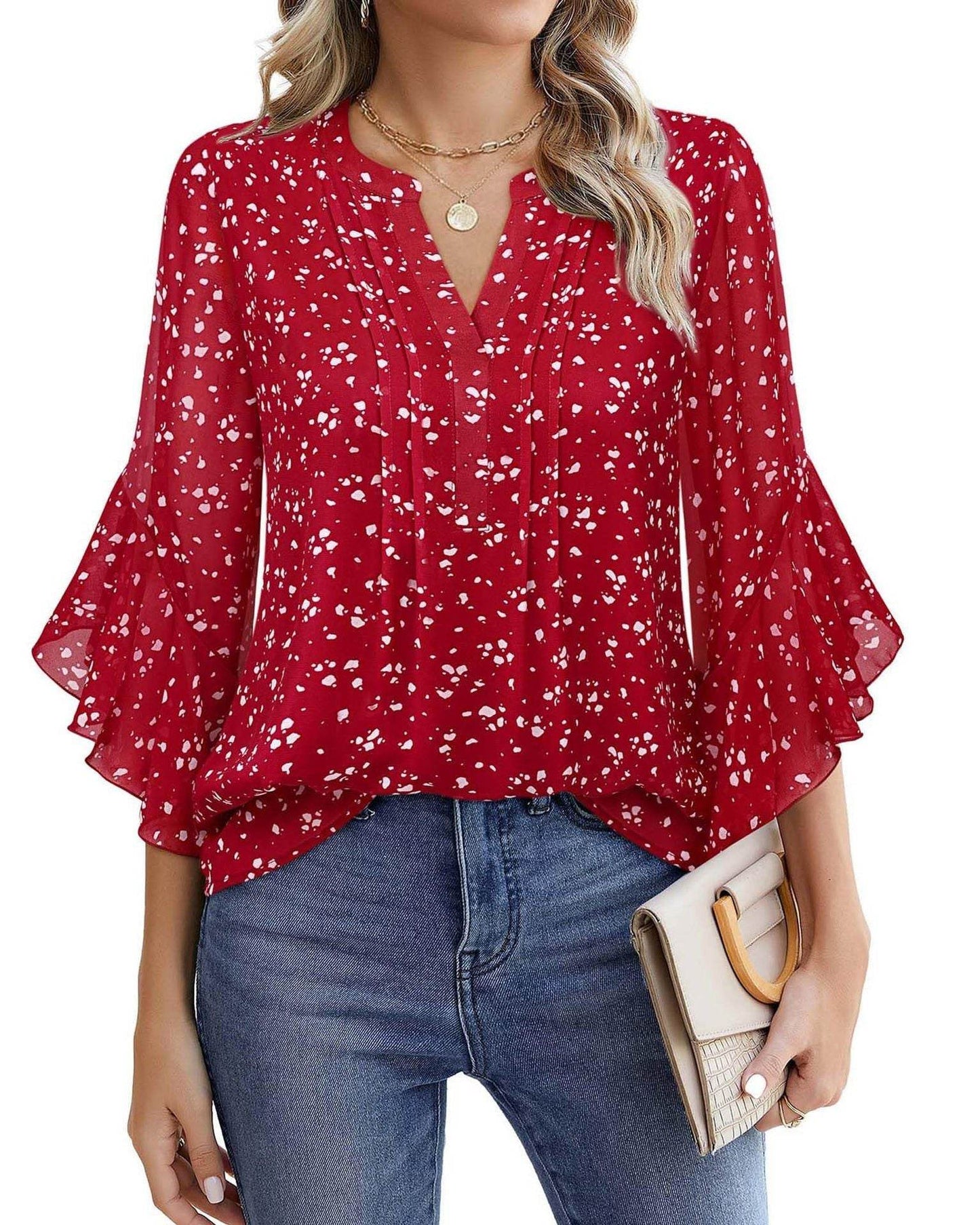Buycenter Lotus Leaf 3/4 Sleeve Top - Loose Fit, Solid Colors Available - Buy Center