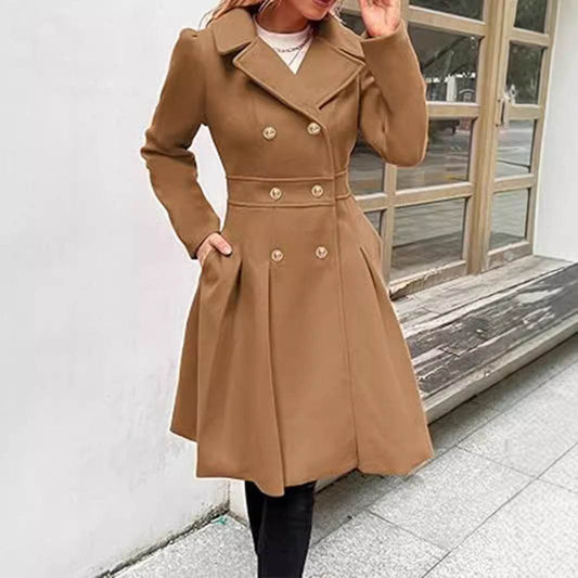 Women's A-Line Pea Coat - Double Breasted Windbreaker with Pockets - Buy Center