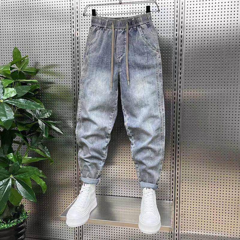 Buycenter Men's Summer Retro Washed Jeans - Mid Waist, Micro-Elastic Fit - Buy Center