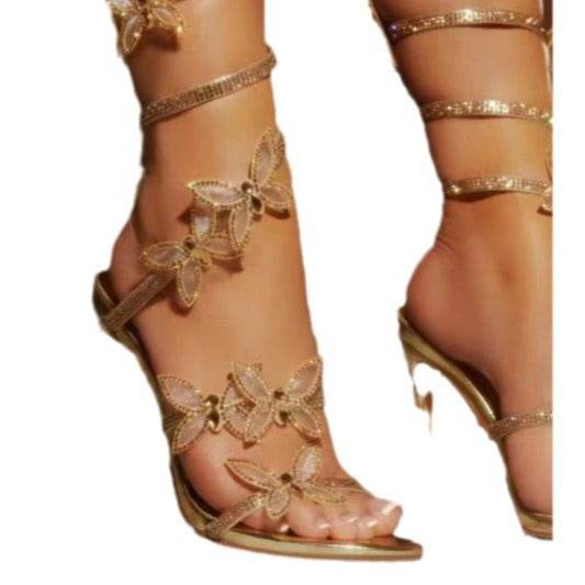 Buycenter Trendy Rhinestone Butterfly Stiletto Sandals for Women - Buy Center