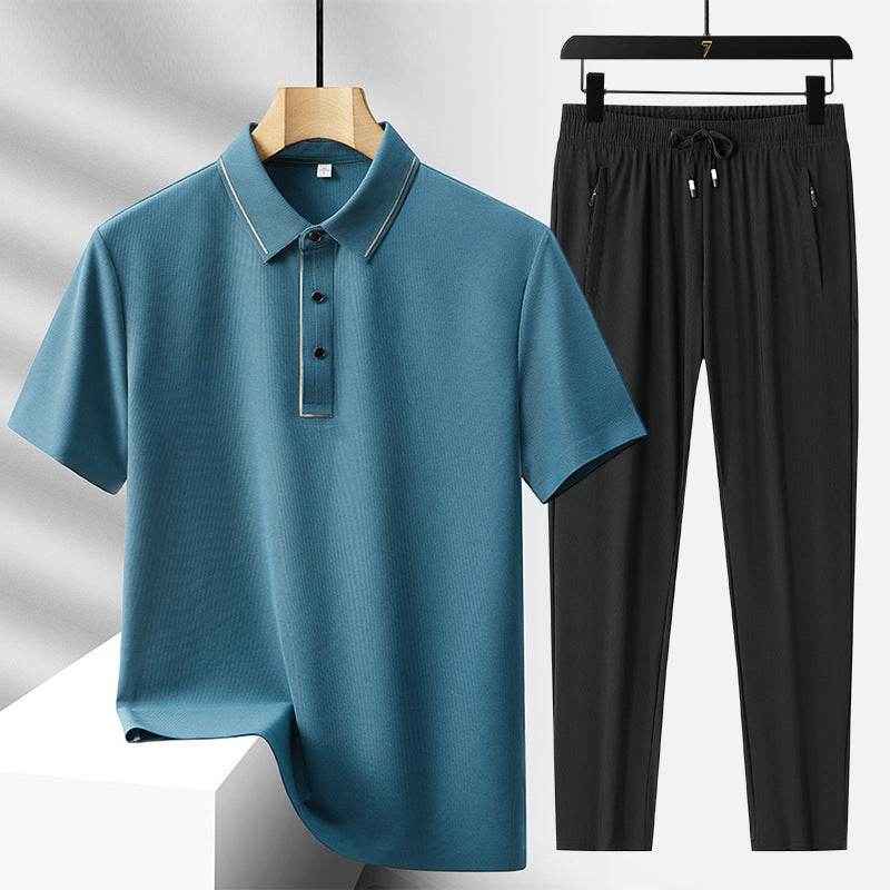 Men's Light Luxury Ice Silk Polo Shirt & Trousers Leisure Suit 2025